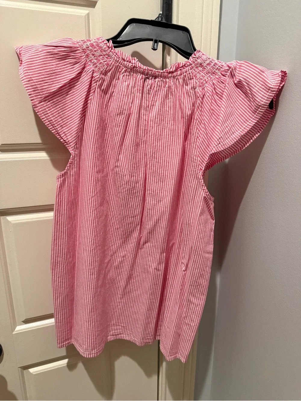 J. Crew Pink and White Striped Flutter Sleeve Top